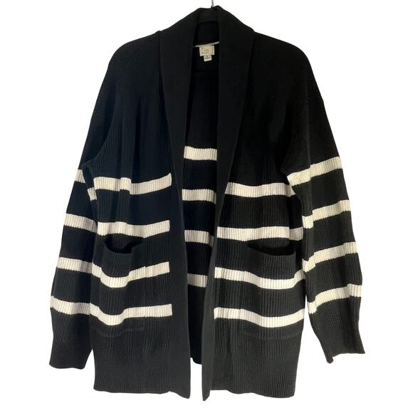 A New Day Black & White Striped Tight Knit Cardigan Sweater Regular Size M - Picture 1 of 4